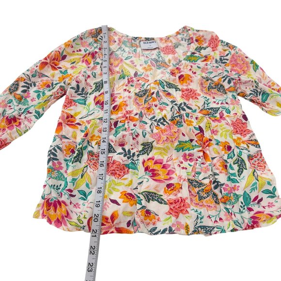 Old Navy Womens XS Floral Print Blouse V-Neck Long Sleeve 100% Rayon Lightweight - Picture 6 of 10